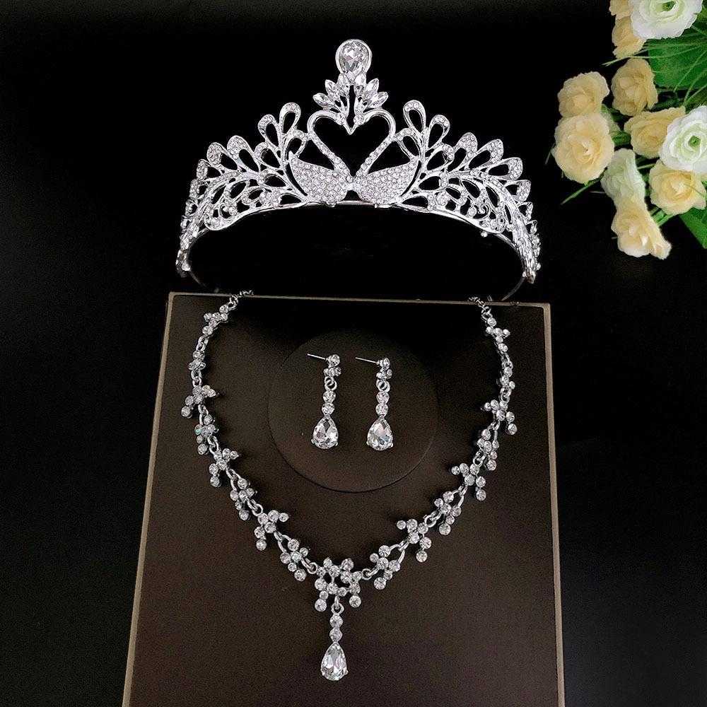 Couronne de mariée + Collier + Boucles d'oreilles Ensemble trois pièces combinaison