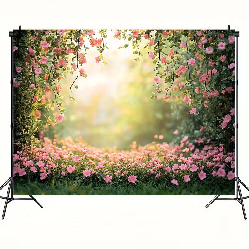 2D Spring Pink Flower Garden Backdrop Photography Background Cloth