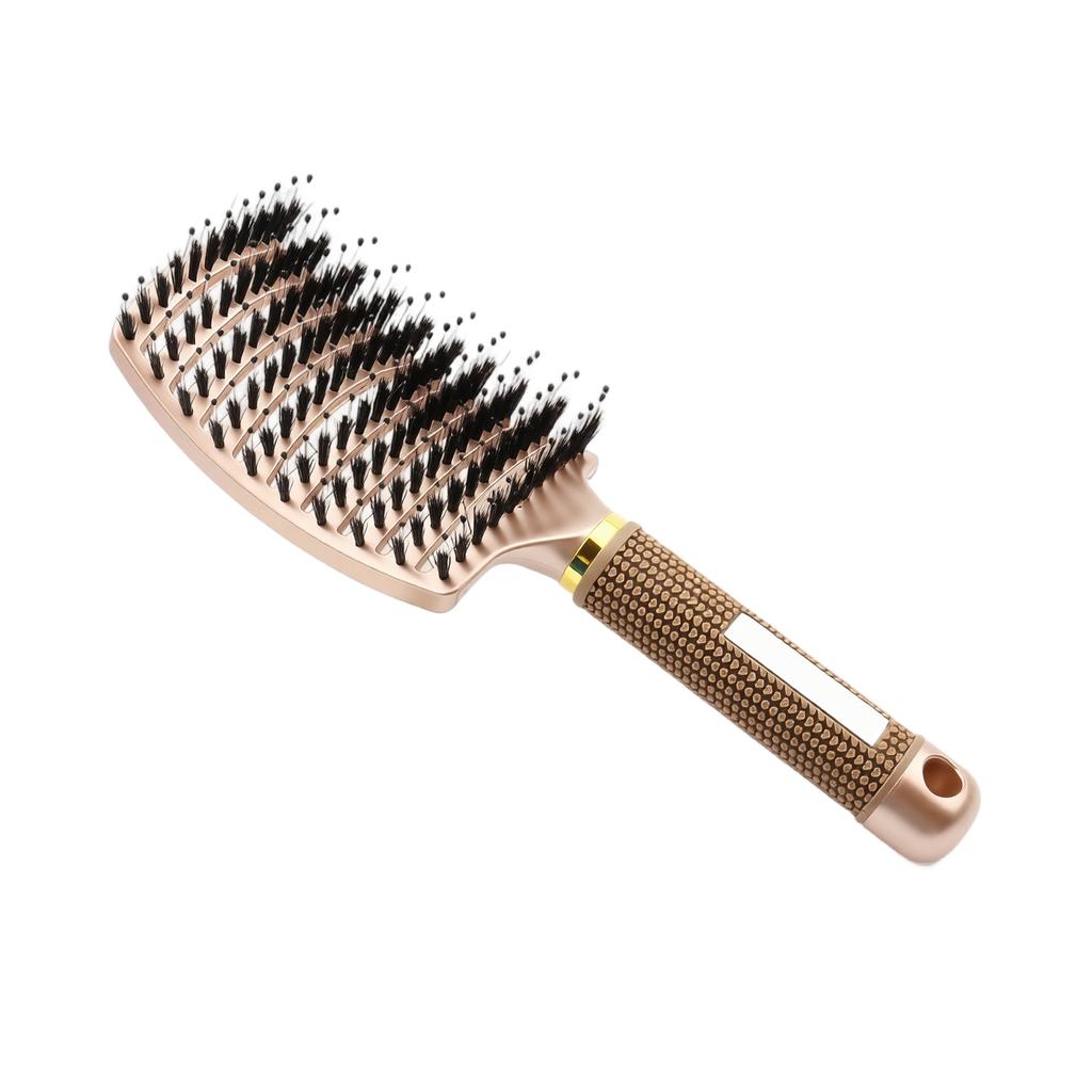 Curved Paddle Hair Brush with Boar Bristles Anti Static Detangling Styling Brush for Straight and Curly Hair Plastic Handle Nine Row Massage Comb