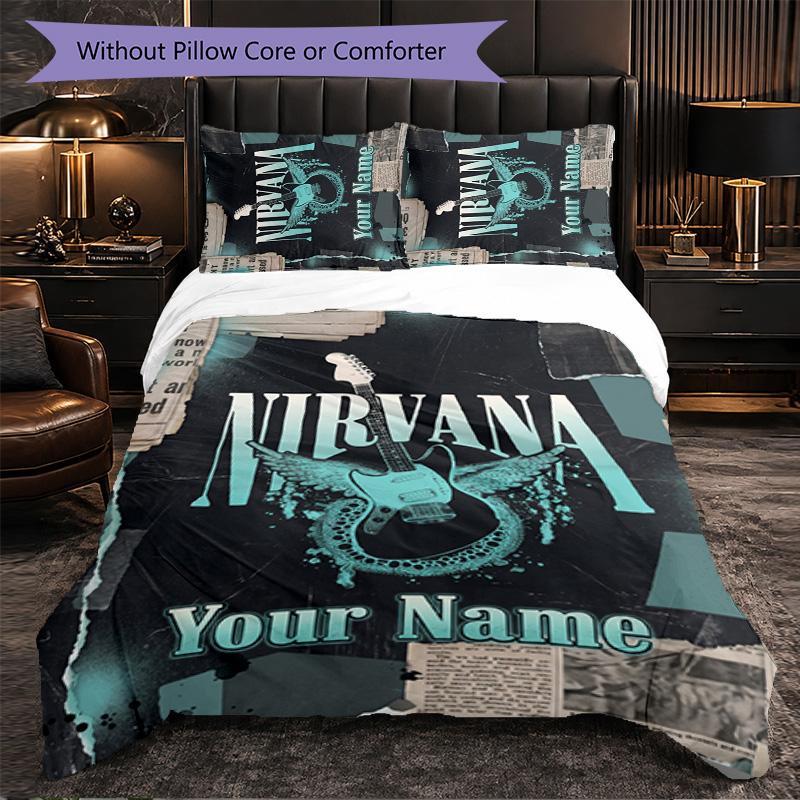 Nirvana Customized Name Text Bedding Set, 1 Duvet Cover & 2 Pillowcases Personalized Bedroom Gift