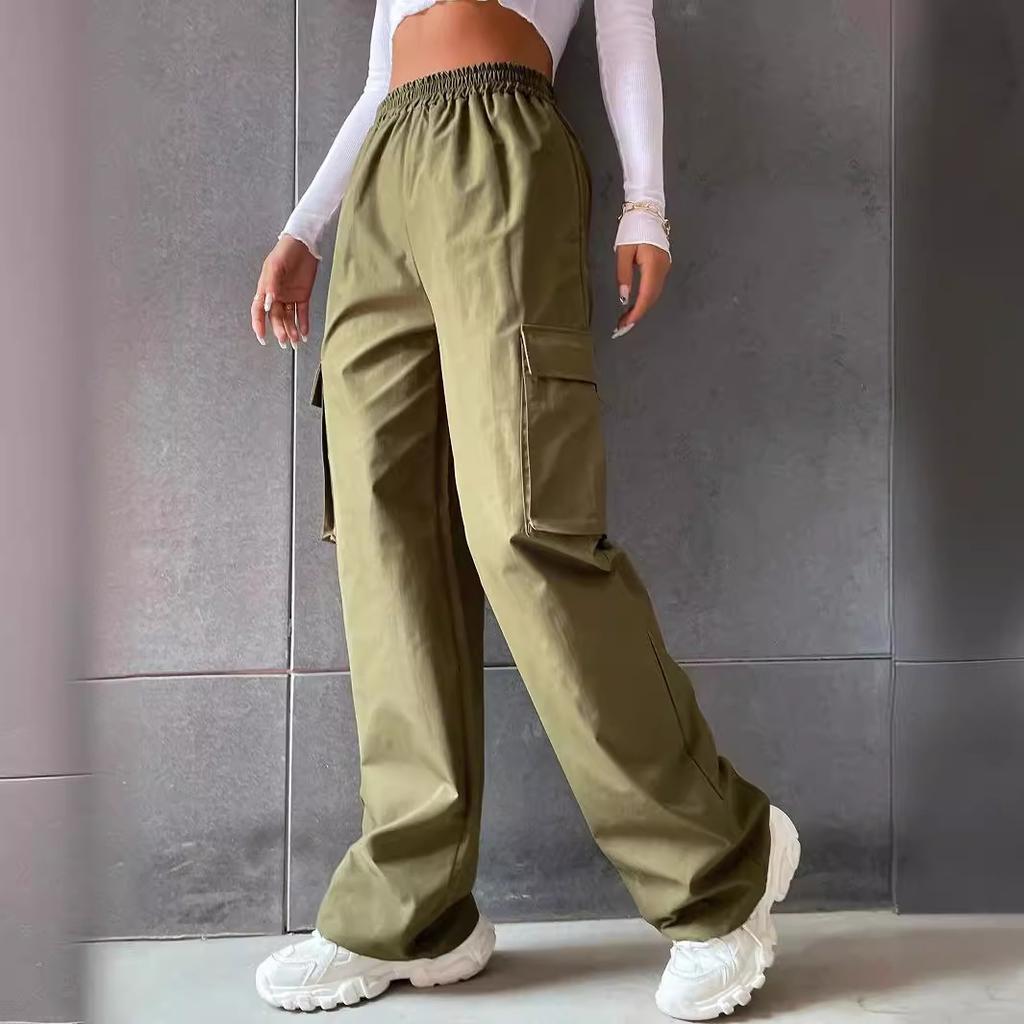 Beltless Trousers High Waist Summer Wide Leg Straight Loose Casual Overalls