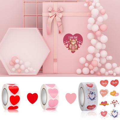 1 Rulle Etikettklistermärke Självhäftande Stark Vidhäftning Tack Hjärtmönster Klistermärke Snöflinga Etikett för Alla Hjärtans Dag