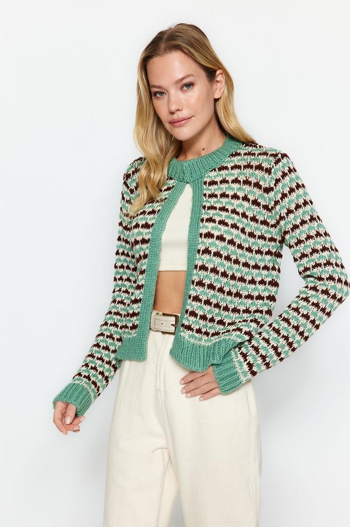Women's Fashion Stylish Cardigan Mint Agraf Detailed Knitwear Cardigan