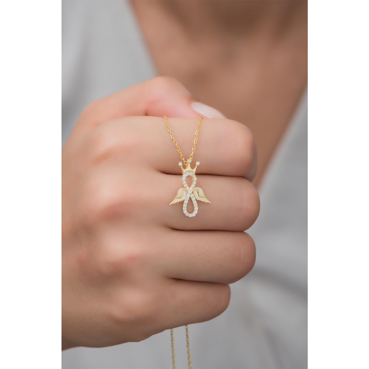 

Ожерелье с короной из стерлингового серебра 925 пробы с крыльями бесконечности