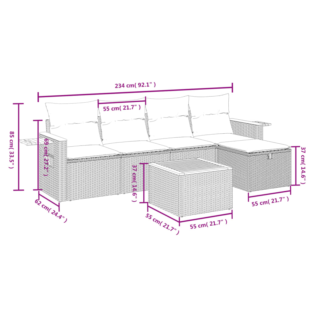 6 Piece Garden Sofa Set with Cushions Beige Poly Rattan