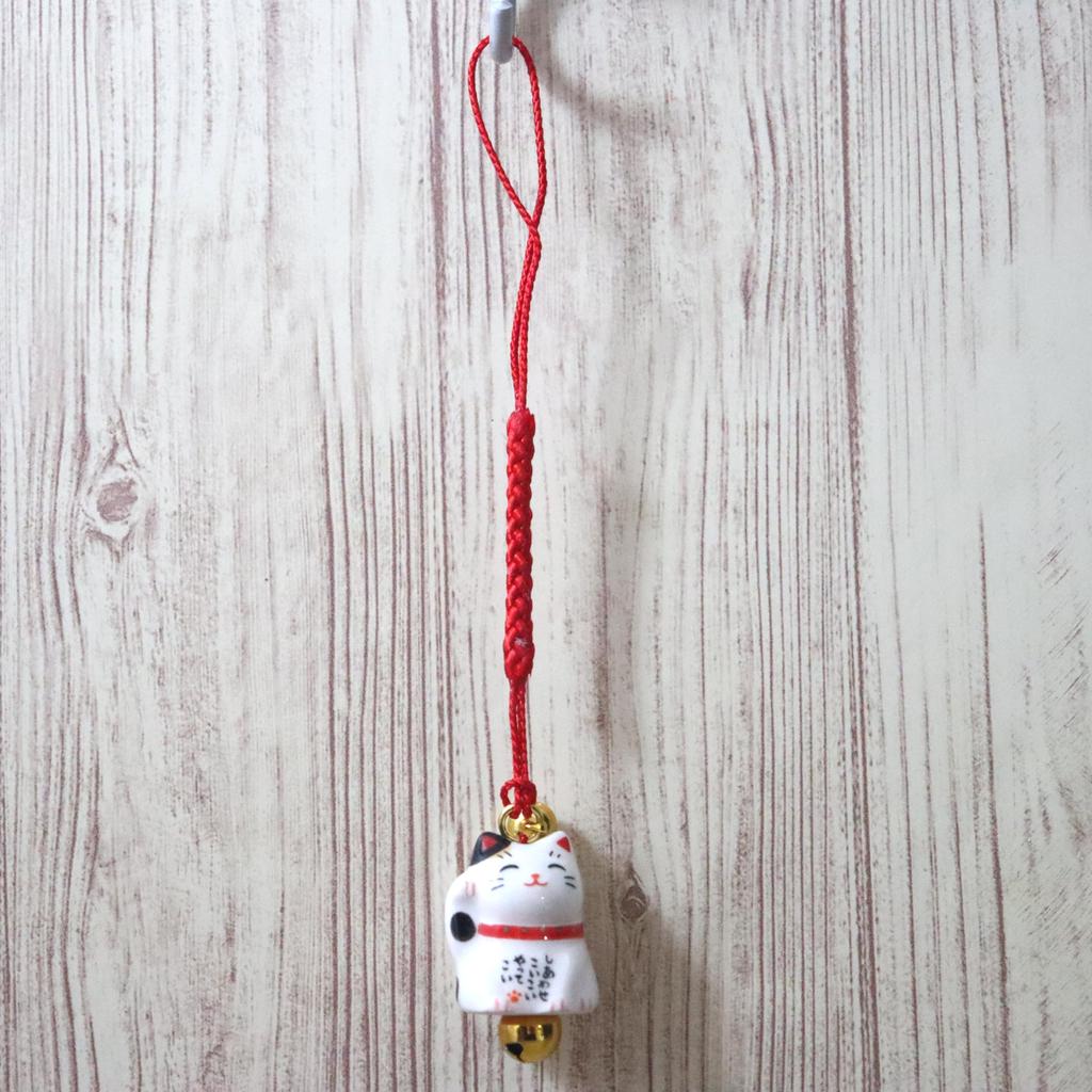 Yakushi Kiln Maneki Neko (Lucky Cat) by Netsuki (Mike) Mame Fuku, Good Luck Strap (with Good Luck Sticker)