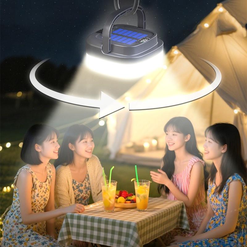 Digital Display Solar Camping Lamp 5 Modes Zoomable Type C Fast Charging Overcharge Protection 1000mAh for Garden Tent Outdoor