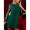 Spring New Fashion Style Fashion Round Neck Pure Color Patchwork Dot Mesh Long Sleeves Dress Women's Dress