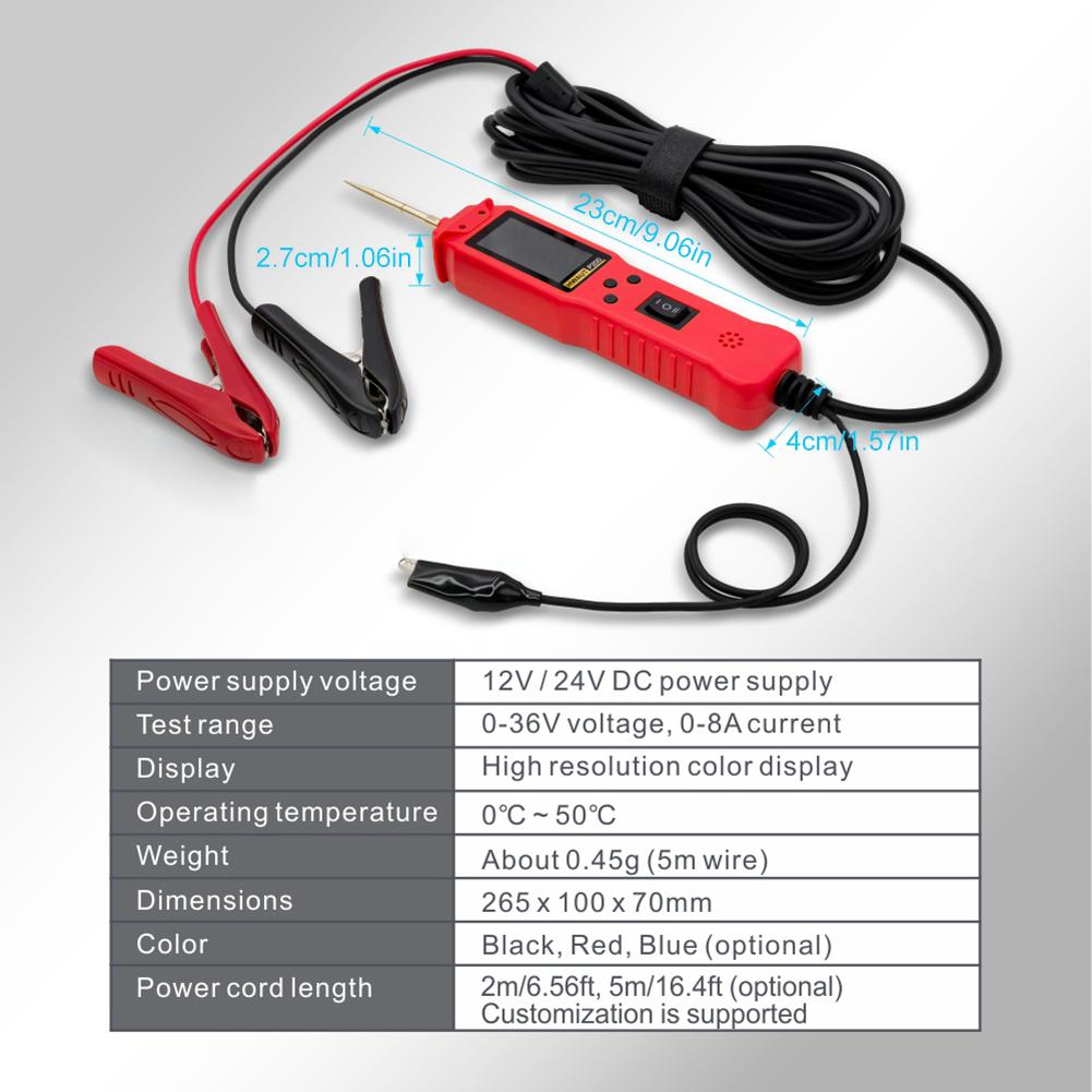 12 24V Automotive Circuit Tester Continuity Voltage Test/Test Light 2M Cable Circuit Ignition Battery Scanner TFT Color Display