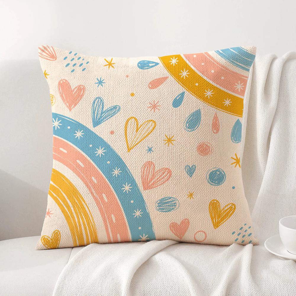 Love Rainbow Cushion Cover Linen Organic Fabric DoubleSided Printing Sofa Breathable Home Decor Gift Pillow Case