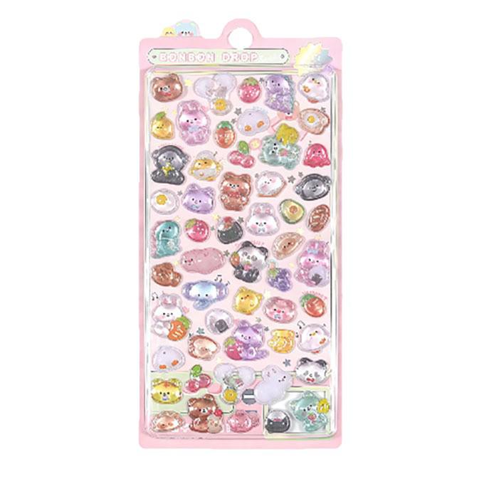 Children's 3D Cartoon Puffy Crystal Diamond Stickers - Cute Embossed Decor for Girls