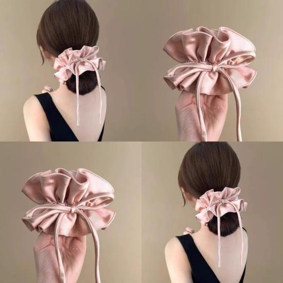 Hair Tie Double Layer Pleated Bowknot Design Hair Band Adjustable Elastic Hair Rope Soft Non-Slip Hair Accessory