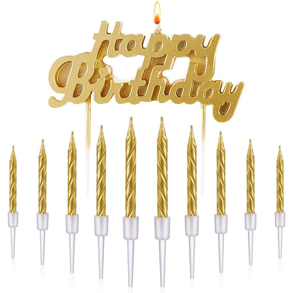 11pcs Happy Birthday Candles Letter Cake Topper with Spiral Candles for Cake Topper Birthday Decoration Party Supplies polychrom