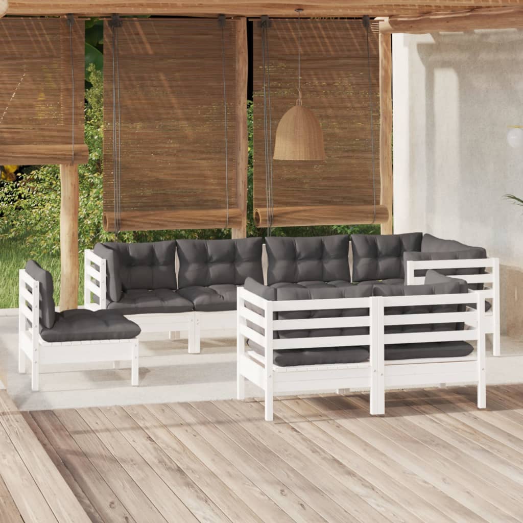 8 Piece Garden Lounge Set with Cushions White Pine Solid Wood