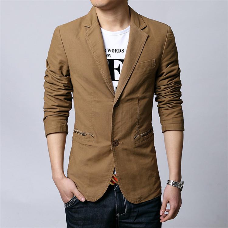 Men's Korean Style Slim-Fit Cotton Blazers - Spring & Autumn Two-Button Jackets In Large Sizes