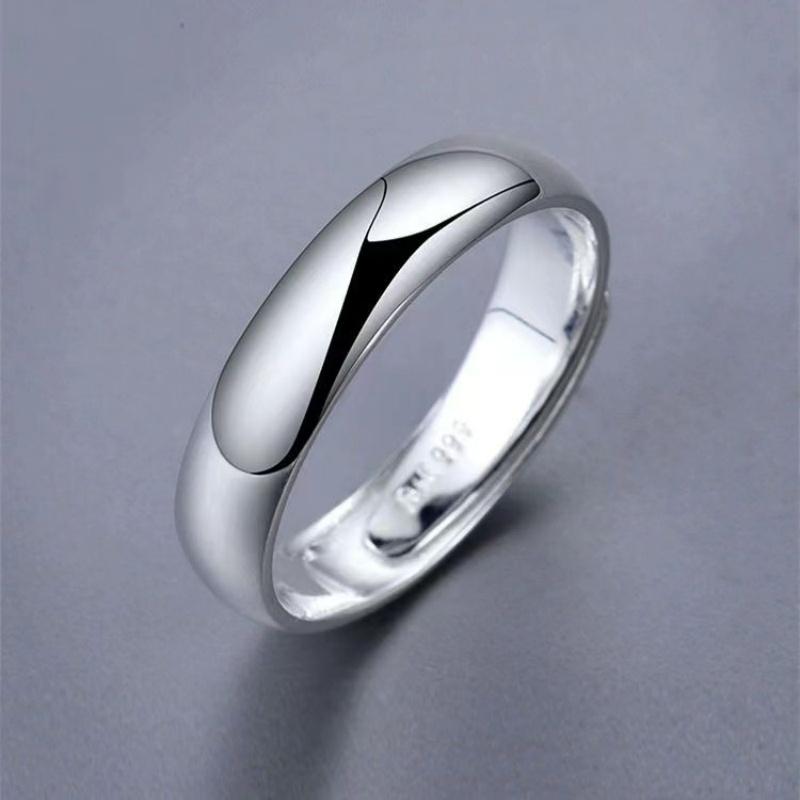 Buyee 925 Sterling Silver Couples Ring Polishing Open Ring Finger for Women Men Fashion Wedding Fine Jewelry Circle Gift