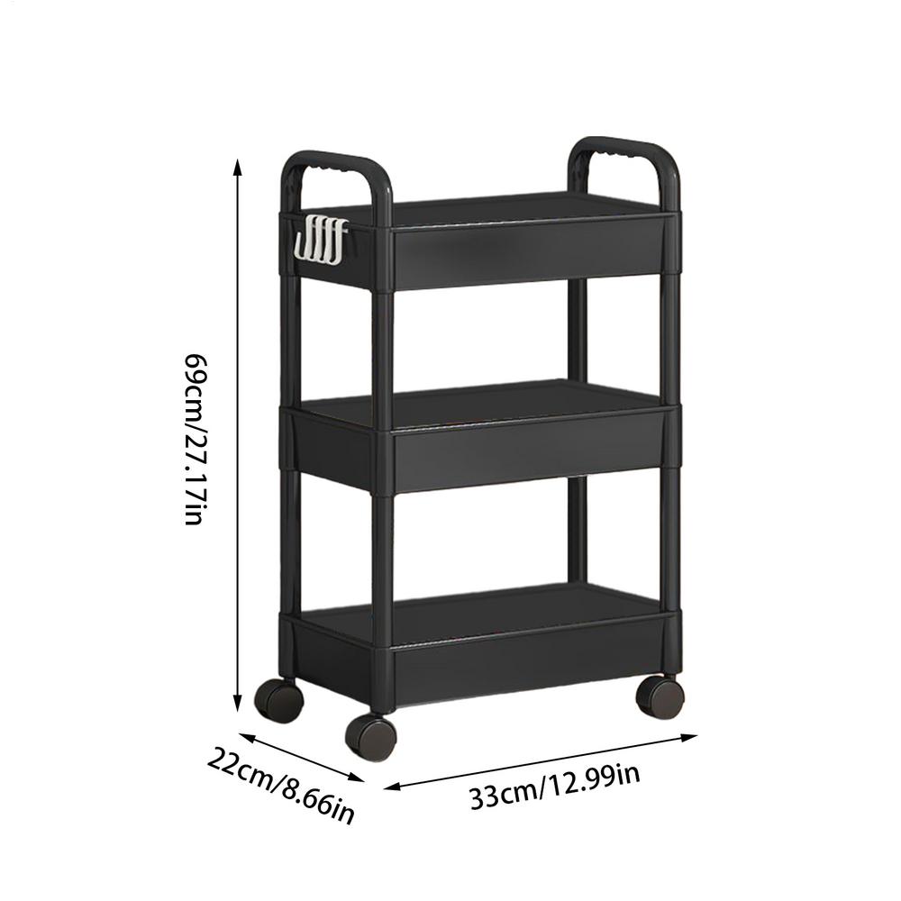 3 Layers Rolling Utility Cart With Handle Storage Trolley For Office, Living Room, Kitchen, Movable Storage Organizer With Wheel