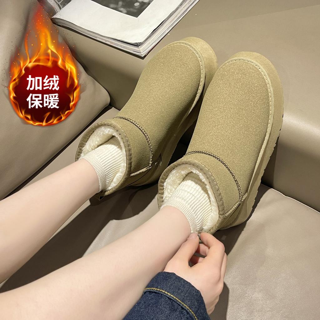 Thick-soled Tide and Snow Boots for Women's Autumn and Winter New Velvet Warm Lazy One-pedal Bread Cotton Shoes