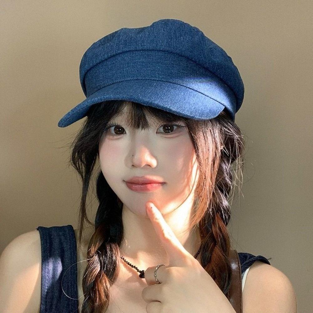 Vintage Denim Berets Newsboy Peaked Hats Retro Octagonal Cap  Streetwear