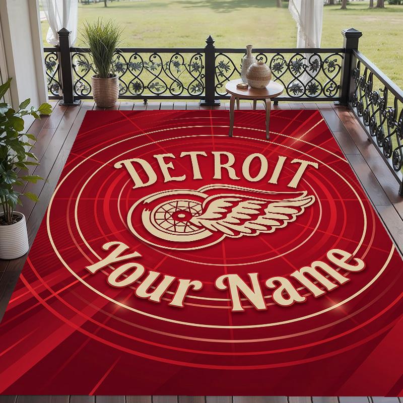 Custom Text Printed Rug Detroit Red Wings Non Slip Floor Carpet For Home Room Decor