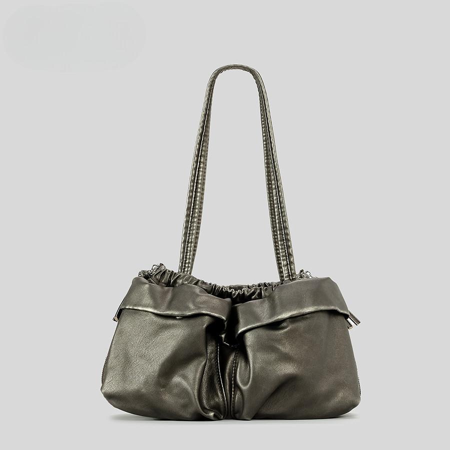 Ielgy Large-Capacity Multi-Pocket Shoulder Bag Retro Soft Leather Motorcycle Bag Niche Pleated Tote Bag