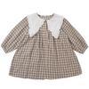 Spring Collection: Girls' Long-Sleeve Plaid Princess Dress In Cotton Linen.