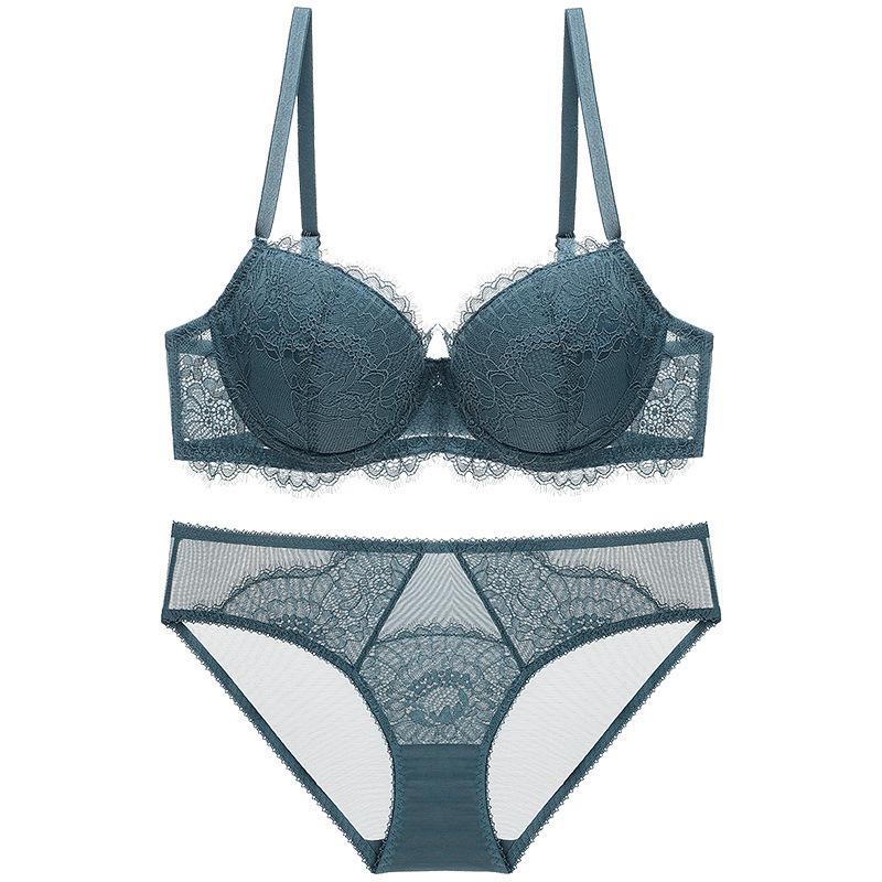 

Sexy lace underwear, thin cotton, big breasts, small large size bra, anti-sagging, sub-breasts, upper support underwear . 70A синій