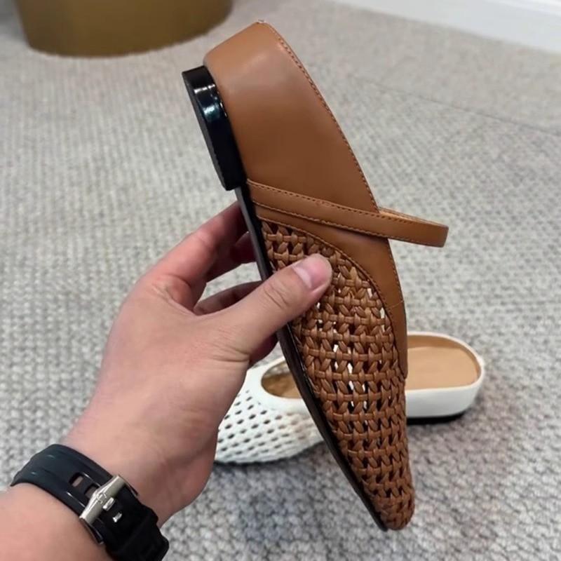 Fashion French Heightened Inner Hollow Woven Baotou Outer Wearing Half Slippers Women's Spring and Summer One-word Belt Sandal Slippers