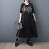 Short Sleeve Plus Size Black Mesh Vintage Embroidery Floral New In Dresses for Women Casual Loose Long Summer Dress
