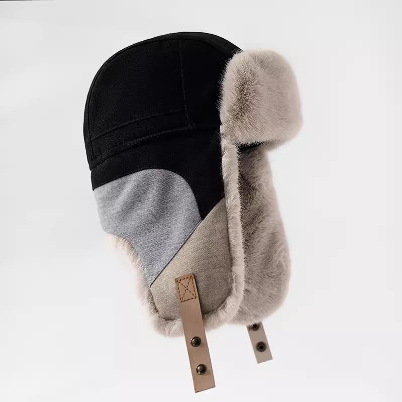 Korean Style Winter Patchwork Lei Feng Hat with Ear Protection - Unisex Windproof Cycling Cap