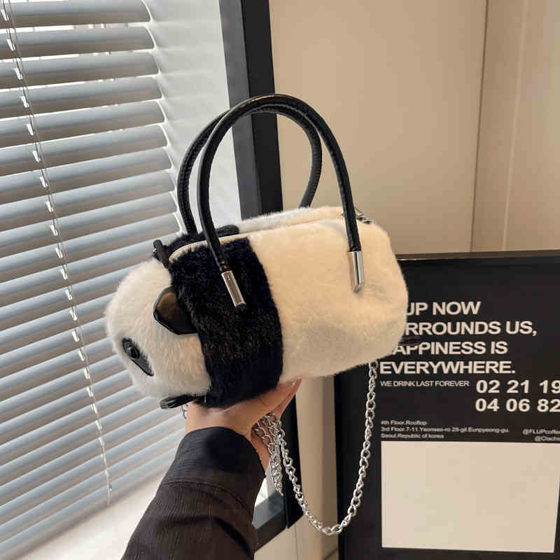 Women Plush Small Tote Bag  Autumn Winter New Cartoon Panda Pillow Bags Female Fashion Chains Crossbody Bag