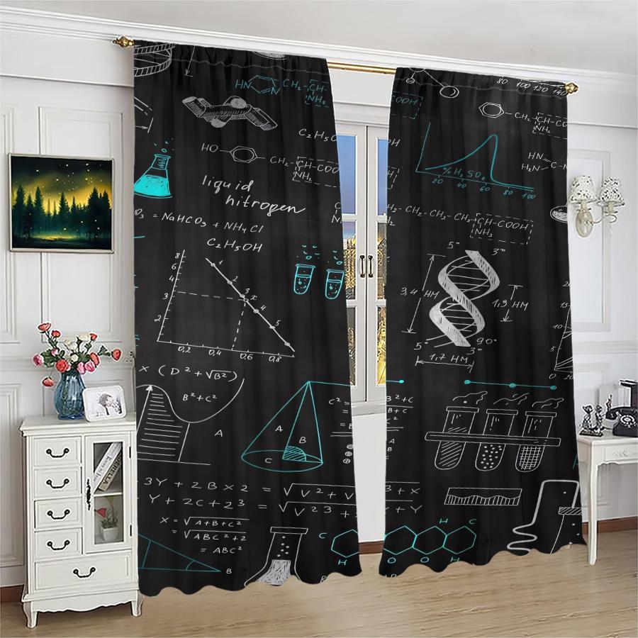 

Set Of 2 Mathematical Equation Printed Curtains Pole Bag Christmas Decorations Home Room Curtain Made Polyester W100*H70(CM)-Hooks&1PCS