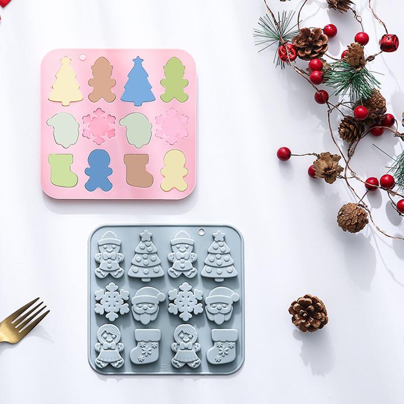 Christmas Silicone Molds Gingerbread Man Santa Claus And Sock-Shaped Baking Molds Perfect For Christmas Party Desserts