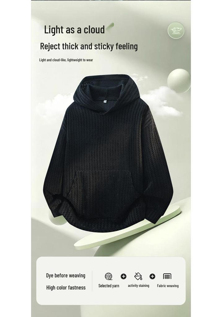 Men's Solid Color Round Neck Hoodie - Casual Autumn Loose Fit Pullover T-shirt