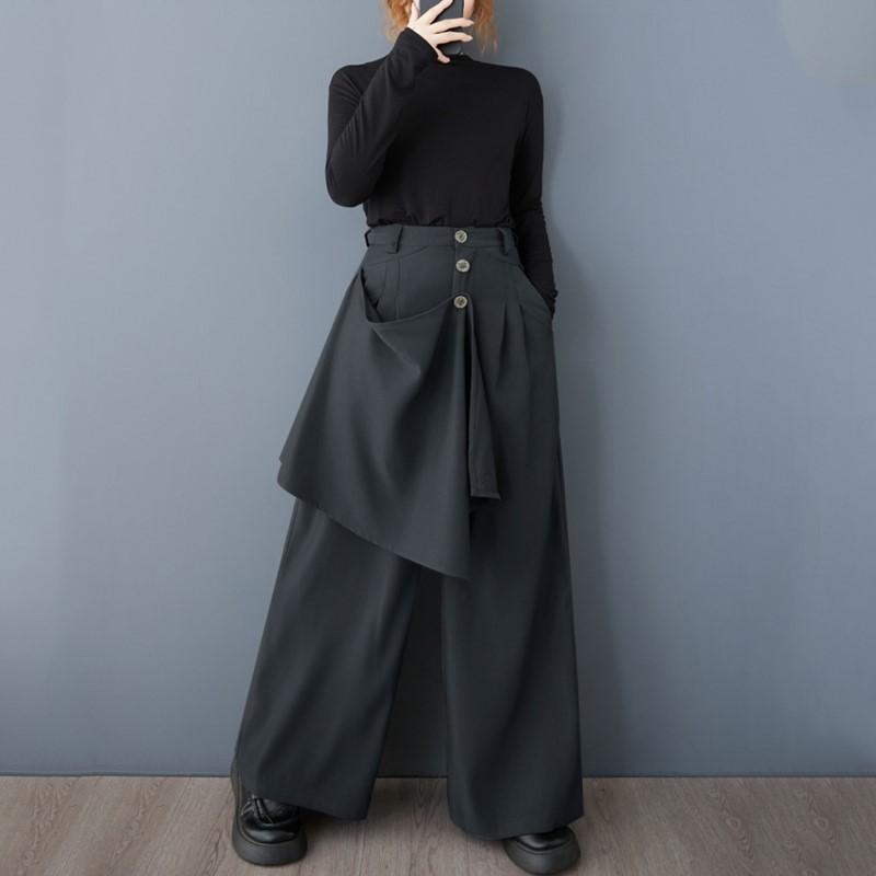 Black Plus Size Vintage Spring Autumn High Waist Wide Leg Skirt Pants Women Loose Casual Trousers