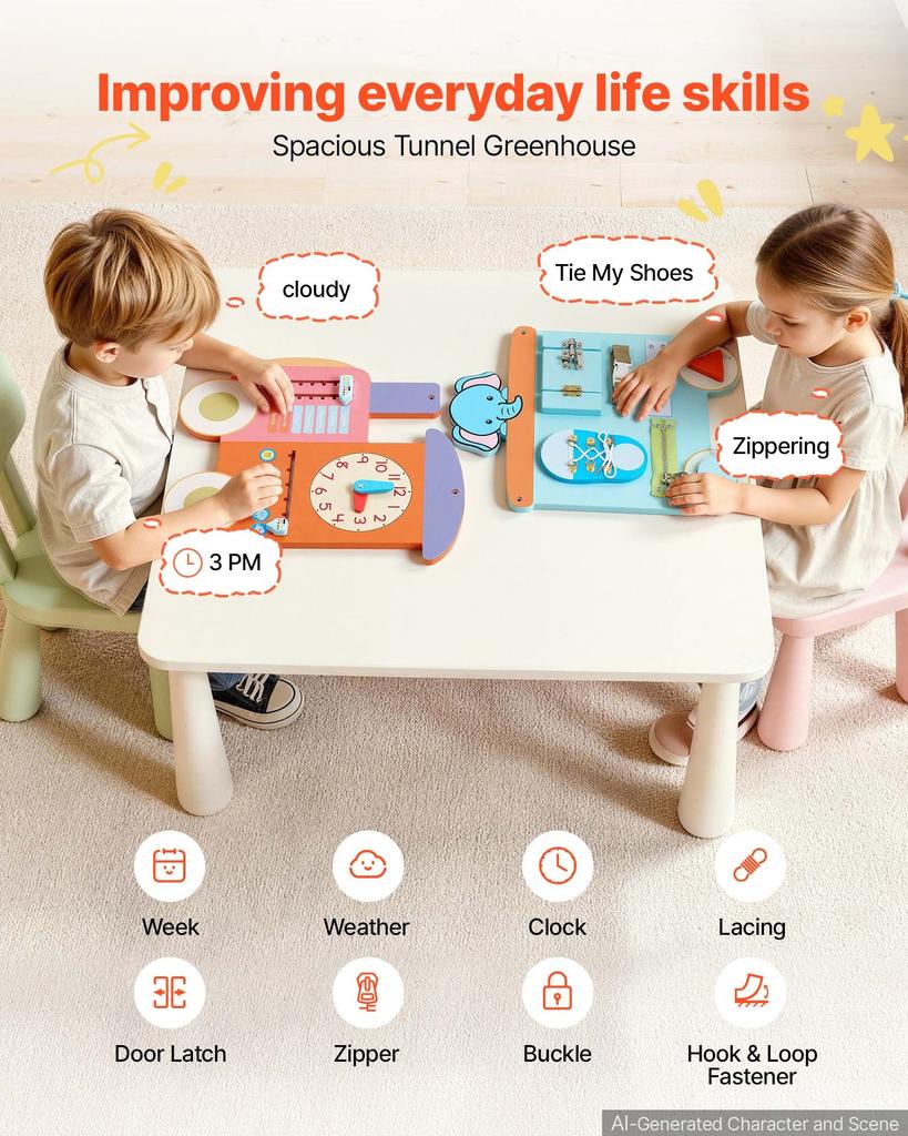 VEVOR Wall Busy Board, 18-in-1 Train Montessori Sensory Activity Panels, Learning Activity Center for Daycare, Classroom, Playroom, and Home