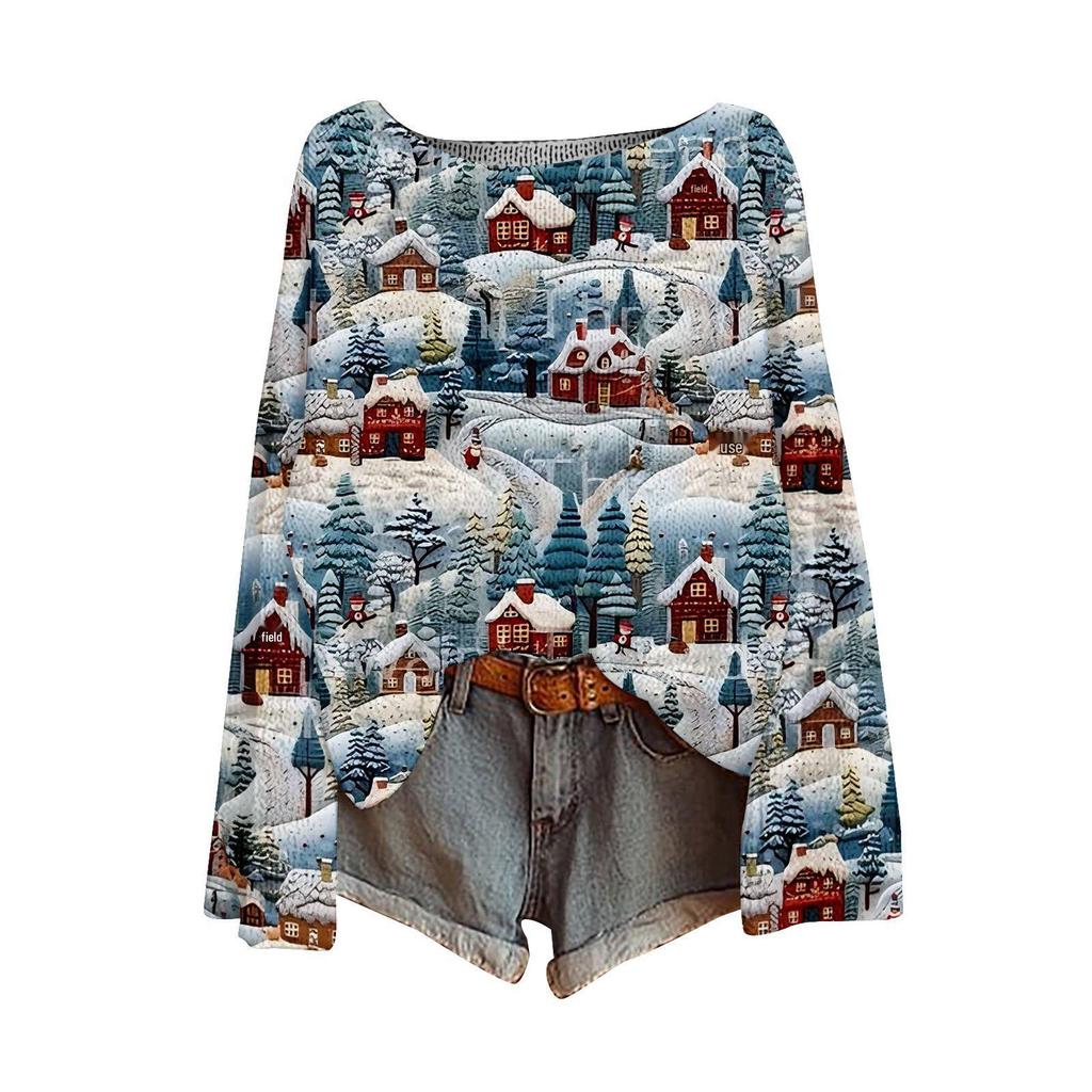 ZJW One-Shoulder 3D Christmas Pullover Sweater