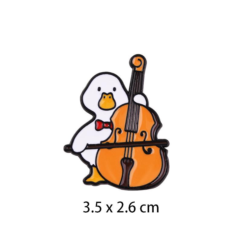 Cute Musician Duck Enamel Brooch Creative Cartoon Violin Piano Baton Guitar Animals Lapel Pins Backpack Jewelry Gifts For Kids