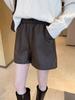 Women's Fall Winter Plus Size High Waisted Loose Slimming Casual PU Leather Shorts Black Outer Wear Fall Spring A Line Pants Mini Shorts