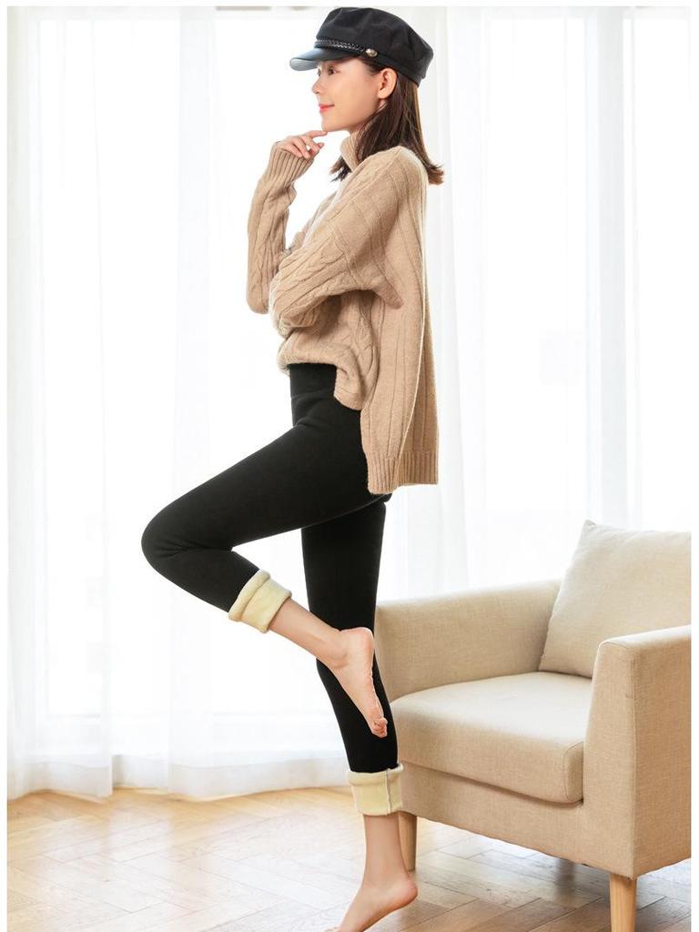 Women's High Waist Extra Thick Lambswool Leggings with Velvet, Winter Warm Cotton Pants, Plus Size