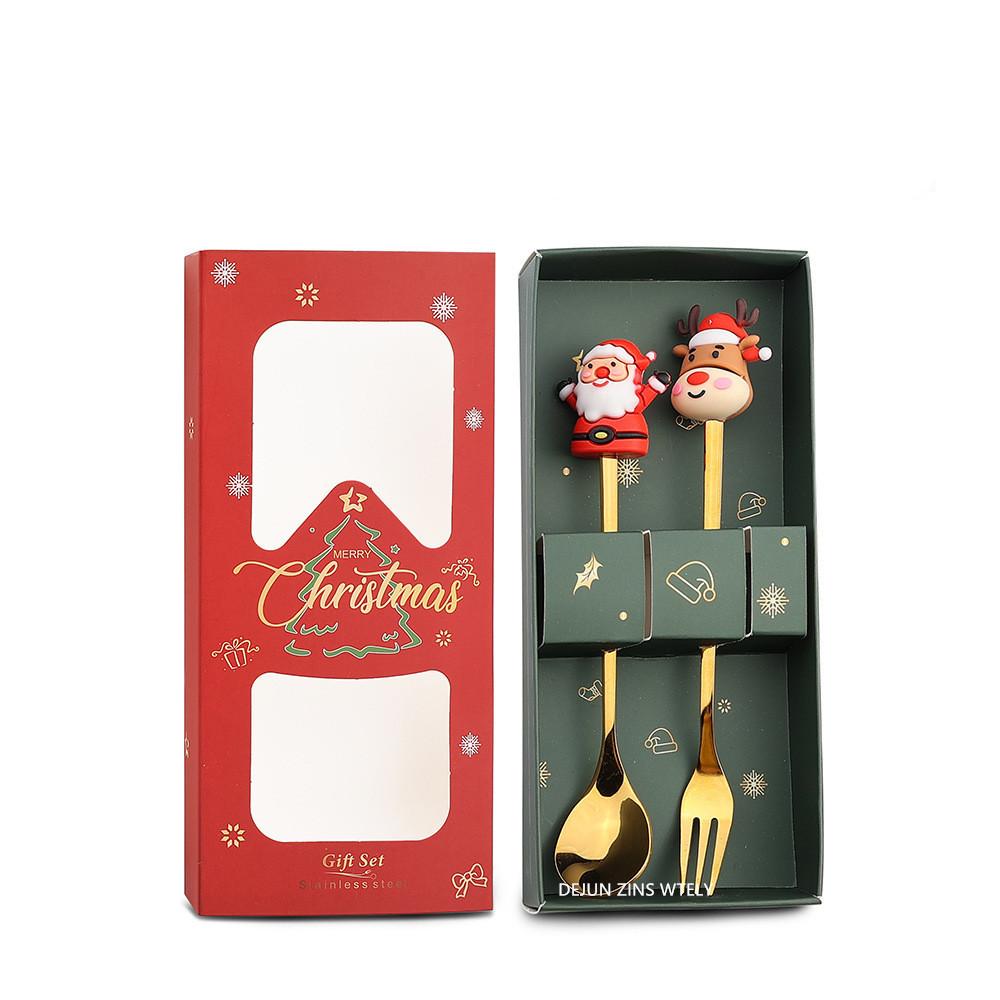 Christmas Dinnerware Set Golden Stainless Steel Spoon and Fork Set Cute Children's Gifts Rice Spoon Fruit Fork Table Accessories
