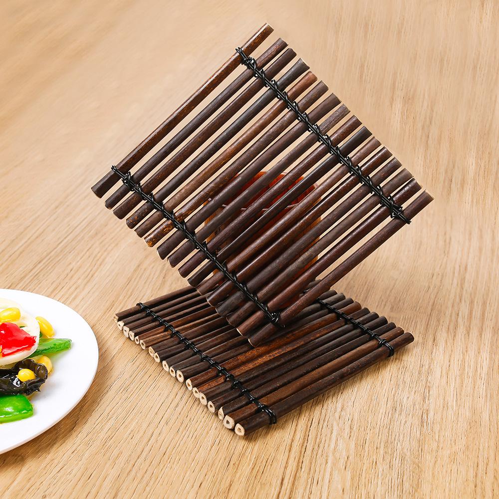 Retro Bamboo Tea Ceremony Coaster Set: Heat Insulation Placemat, Woven Tea Mat, Purple Bamboo Ornament, Tea Accessories.