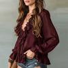 Elegant Women Long Sleeve Blouses White Ruffle Solid Color V Neck Casual Daily Blusas Spring Autumn Shirts Office Lady Tops