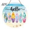 Wooden Hanging Sign Hello Summer Door Sign, Ice Pop Flip Flop Welcome Hanger, Front Plaque Farmhouse Wreath for Home Porch Decor Coastal Style Wall