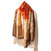 Temperament Color Matching Flower Long Imitation Silk Scarf Orange Khaki Printing Spring and Autumn Versatile Sunscreen Large Shawl