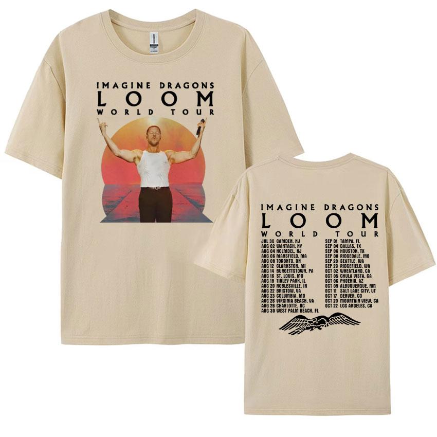 Imagine Dragons Loom Tour 2024 Double Sided Graphic T Shirt Mens Women Vintage Hip Hop Rock Oversized Cotton Tshirt Streetwear
