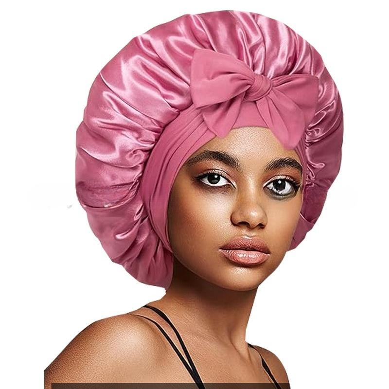 

1PC Satin Sleep Bonnet Polyester Unscented Hair Care Cap with Adjustable Tie Band,Comfortable Sleeping Bonne for Hair Protection темно-рожевого кольору