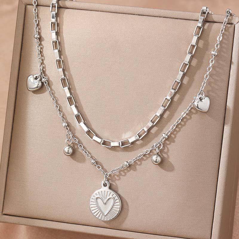 

Stainless Steel Double Layer Peach Heart Pendant Necklace For Women Fashion Gold Color Chain Necklace Zircon Birthday Gift мідний