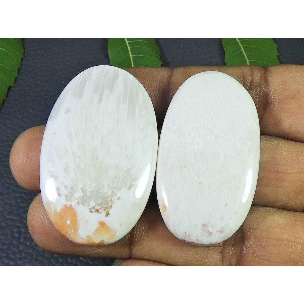 AAA Pink Scolocite Oval Shape 2Pcs cabcohon Loose Gemstone 150Cts. 44-44MM SK-3534