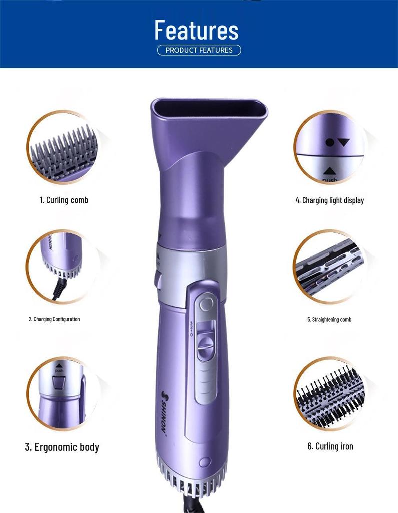 4-in-1 Multifunction Hot Air Brush: Curling Iron, Hair Dryer, Ceramic Straightener (Model 9822-6)